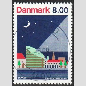 FRIM�RKER DANMARK | 2009 - AFA 1577 - Astronomi - 8,00 Kr. flerfarvet - Pragt Stemplet Hiller�d
