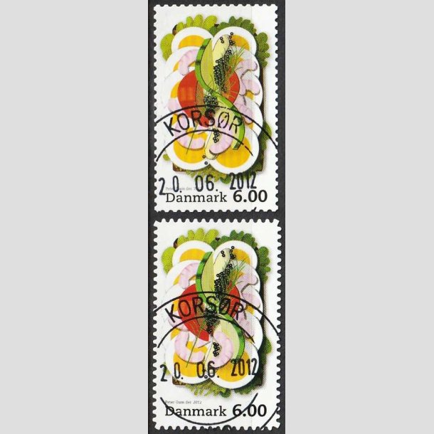 FRIM�RKER DANMARK | 2012 - AFA 1701+01a - Sm�rrebr�d - 6,00 Kr. flerfarvet - Pragt Stemplet