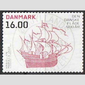 FRIMRKER DANMARK | 2010 - AFA 1624E - Danske flde 500 r - 16,00 Kr. flerfarvet - Pragt Stemplet 