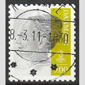 FRIMRKER DANMARK | 2011 - AFA 1644E - Dronning Margrethe - 9,00 Kr. gr/olivgrn - stemplet
