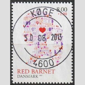 FRIMRKER DANMARK | 2013 - AFA 1747a - Red Barnet - 8,00 + 1,00 Kr. flerfarvet - Pragt Stemplet Kge