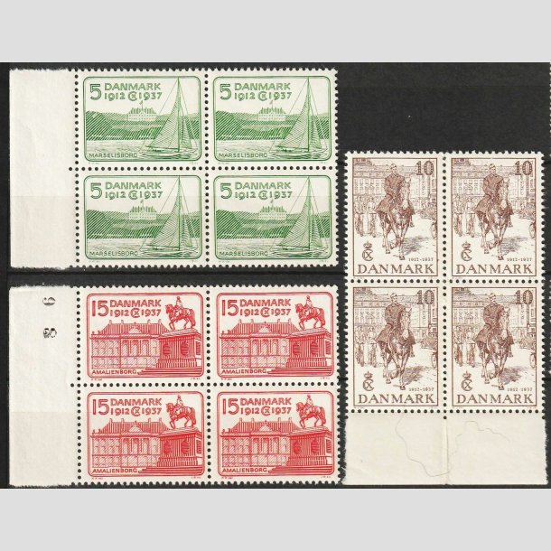 FRIMRKER DANMARK | 1937 - AFA 239-241 - Chr. X 25 rs jubilum - 3 x 4-blok - Postfrisk