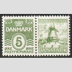 FRIMRKER DANMARK | 1937-38 - AFA 234 - Blgelinie 5 re grgrn - Postfrisk