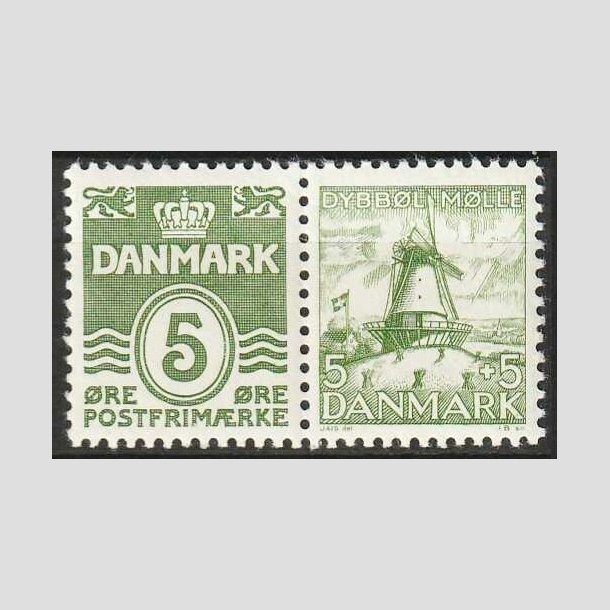 FRIMRKER DANMARK | 1937-38 - AFA 234 - Blgelinie 5 re grgrn - Postfrisk