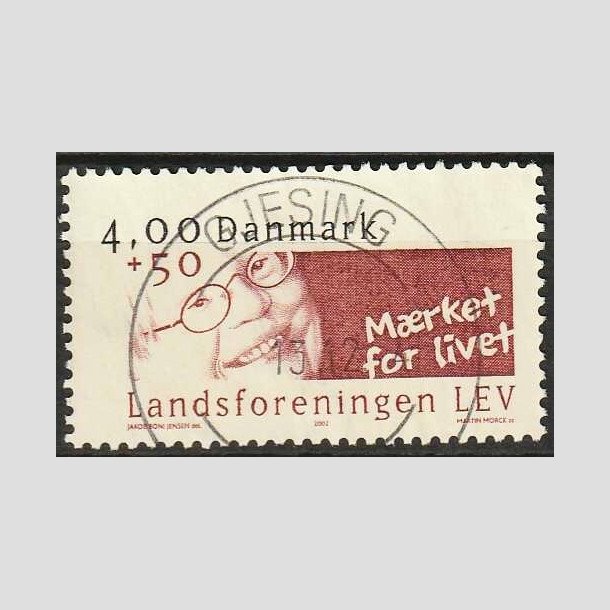 FRIM�RKER DANMARK | 2002 - AFA 1314 - LEV - 4,00 Kr. + 50 �re r�d/sort - Pragt Stemplet