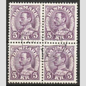 FRIMRKER DANMARK | 1934 - AFA 213 - Chr. X 5 Kr. violet i 4-Blok - Pnt Stemplet 