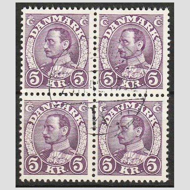 FRIMRKER DANMARK | 1934 - AFA 213 - Chr. X 5 Kr. violet i 4-Blok - Pnt Stemplet 
