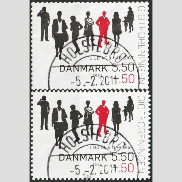 FRIMRKER DANMARK | 2011 - AFA 1641E+41Ea - Gigtforeningen - 5,50 Kr. + 0,50 Kr. st - Lux Stemplet 