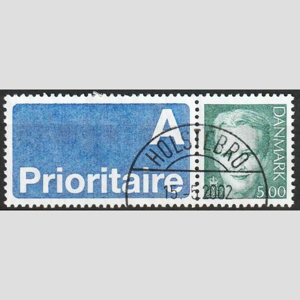 FRIMRKER DANMARK | 2000 - AFA 1245v - Dronning Margrethe II - 5,00 kr. A-vignet - Pragt Stemplet