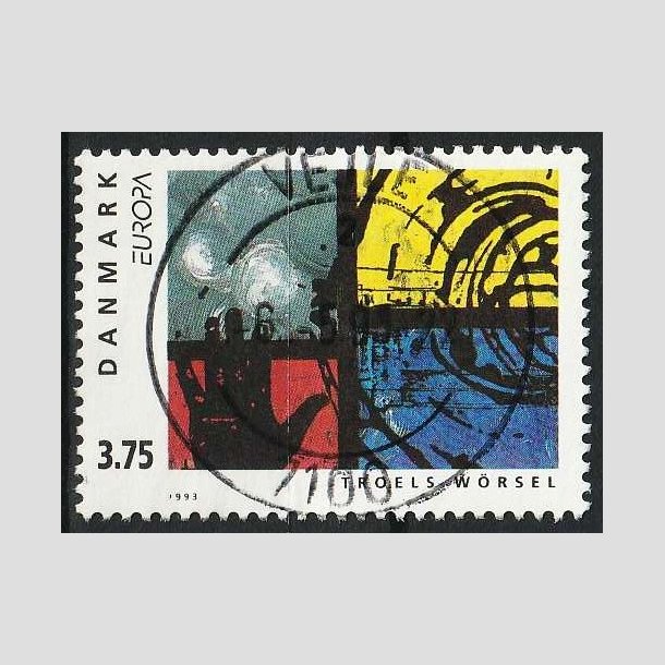 FRIM�RKER DANMARK | 1993 - AFA 1041 - Nutidskunst - 3,75 Kr. flerfarvet - Pragt Stemplet Vejle