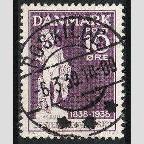 FRIM�RKER DANMARK | 1938 - AFA 250 - Thorvaldsen 10 �re violet - Lux Stemplet Roskilde