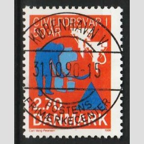 FRIM�RKER DANMARK | 1988 - AFA 908 - Civilforsvaret 50 �r. - 2,70 Kr. orange/bl� - Pragt Stemplet 