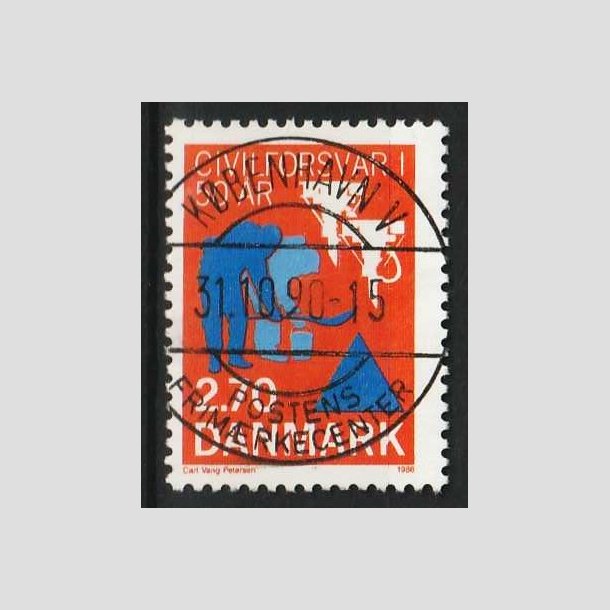 FRIM�RKER DANMARK | 1988 - AFA 908 - Civilforsvaret 50 �r. - 2,70 Kr. orange/bl� - Pragt Stemplet 