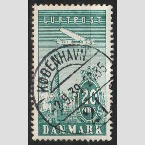 FRIM�RKER DANMARK | 1934 - AFA 218 - Ny Luftpost 20 �re bl�gr�n - Lux Stemplet