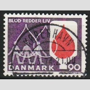 FRIM�RKER DANMARK | 1974 - AFA 558 - Bloddonorsagen - 90 �re violet/r�d - Pragt Stemplet