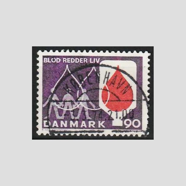 FRIM�RKER DANMARK | 1974 - AFA 558 - Bloddonorsagen - 90 �re violet/r�d - Pragt Stemplet