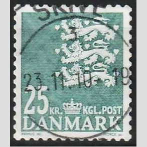 FRIMRKER DANMARK | 2010 - AFA 402E - Lille Rigsvben - 25,00 Kr. mrkegrn - Pragt Stemplet Skive