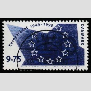 FRIM�RKER DANMARK | 1999 - AFA 1211 - Europar�det 50 �r - 9,75 Kr. bl� - Lux Stemplet Vanl�se 
