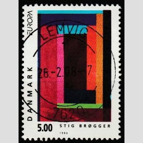 FRIM�RKER DANMARK | 1993 - AFA 1042 - Nutidskunst - 5,00 Kr. flerfarvet - Pragt Stemplet Lemvig