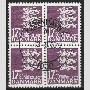 FRIMRKER DANMARK | 2007 - AFA 1491 - Lille Rigsvben - 17,50 Kr. violet i 4-blok - Pragt Stemplet