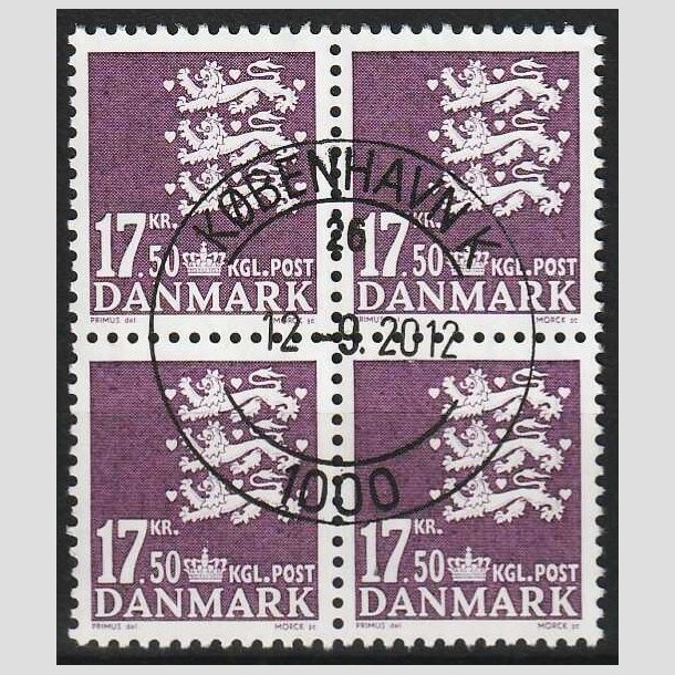 FRIMRKER DANMARK | 2007 - AFA 1491 - Lille Rigsvben - 17,50 Kr. violet i 4-blok - Pragt Stemplet