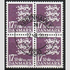 FRIMRKER DANMARK | 2007 - AFA 1491 - Lille Rigsvben - 17,50 Kr. violet i 4-blok - Pragt Stemplet