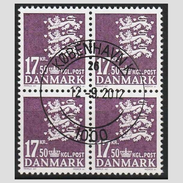 FRIMRKER DANMARK | 2007 - AFA 1491 - Lille Rigsvben - 17,50 Kr. violet i 4-blok - Pragt Stemplet