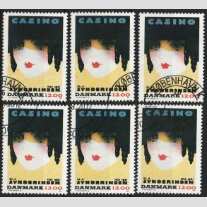 FRIM�RKER DANMARK | 1991 - AFA 1002 - Dansk Plakatkunst - 12,00 Kr. - 6 stk. - P�nt Stemplet