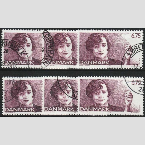 FRIM�RKER DANMARK | 1999 - AFA 1215 - Dansk revy - 6 stk. x 6,75 Kr. lilla - P�nt Stemplet 