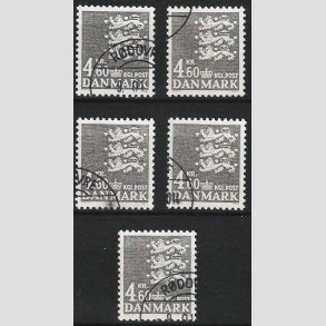 FRIM�RKER DANMARK | 1988 - AFA 899 - Rigsv�ben - 4,60 Kr. gr� x 5 stk. - P�nt Hj�rne Stemplet 