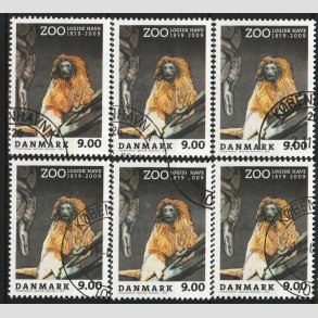 FRIM�RKER DANMARK | 2009 - AFA 1581 - Zoologisk Have - 9,00 Kr. x 6 stk. - P�nt Stemplet