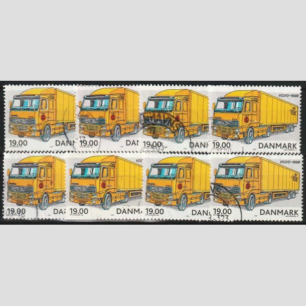 FRIM�RKER DANMARK | 2002 - AFA 1324 - Postk�ret�jer - 19,00 Kr. x 8 stk. - Stemplet