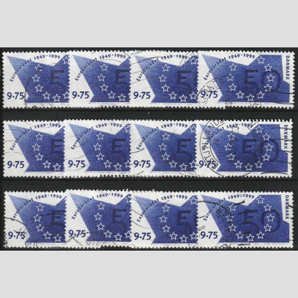FRIM�RKER DANMARK | 1999 - AFA 1211 - Europar�det 50 �r - 9,75 Kr. bl� x 12 stk. - P�nt stemplet