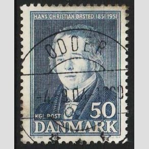 FRIM�RKER DANMARK | 1951 - AFA 330 - Hans Christian �rsted - 50 �re bl� - Lux Stemplet