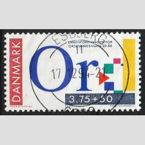 FRIM�RKER DANMARK | 1992 - AFA 1025 - Ord-blindesagen 50 �r - 3,75 Kr. + 50 �re - Pragt Stemplet
