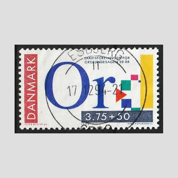 FRIM�RKER DANMARK | 1992 - AFA 1025 - Ord-blindesagen 50 �r - 3,75 Kr. + 50 �re - Pragt Stemplet