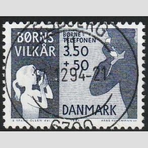 FRIM�RKER DANMARK | 1991 - AFA 992 - B�rns Vilk�r - 3,50 + 0,50 Kr. bl� - Pragt Stemplet Esbjerg