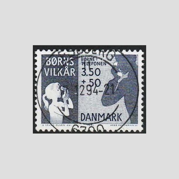 FRIM�RKER DANMARK | 1991 - AFA 992 - B�rns Vilk�r - 3,50 + 0,50 Kr. bl� - Pragt Stemplet Esbjerg