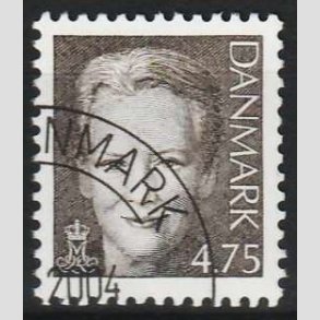 FRIM�RKER DANMARK | 2002 - AFA 1304 - Dronning Margrethe II - 4,75 kr. sortbrun - P�nt Stemplet