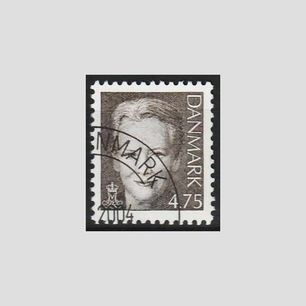 FRIM�RKER DANMARK | 2002 - AFA 1304 - Dronning Margrethe II - 4,75 kr. sortbrun - P�nt Stemplet