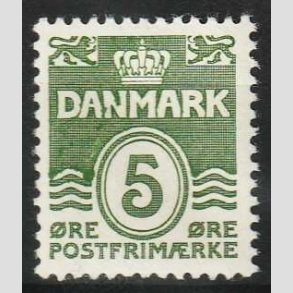 FRIM�RKER DANMARK | 1937-38 - AFA 234 - B�lgelinie 5 �re gr�gr�n - Postfrisk