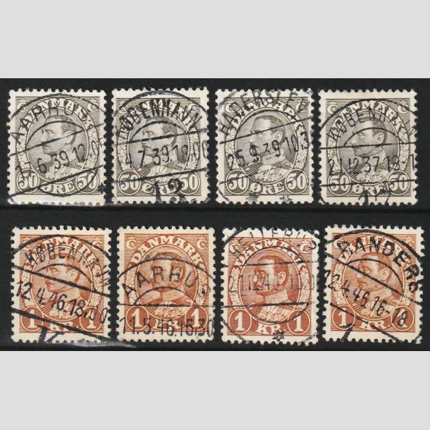 FRIM�RKER DANMARK | 1934 - AFA 209+211 - Chr. X 50 �re + 1 kr. 8 stk. - Lux Stemplet