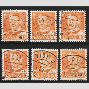 FRIM�RKER DANMARK | 1952-53 - AFA 341 - Fr. IX 80 �re orange x 6 - Lux/Pragt Stemplet 
