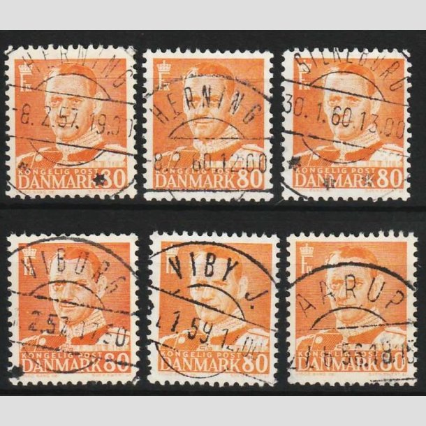 FRIM�RKER DANMARK | 1952-53 - AFA 341 - Fr. IX 80 �re orange x 6 - Lux/Pragt Stemplet 