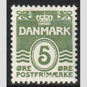 FRIM�RKER DANMARK | 1937-38 - AFA 234 - B�lgelinie 5 �re gr�gr�n - Postfrisk