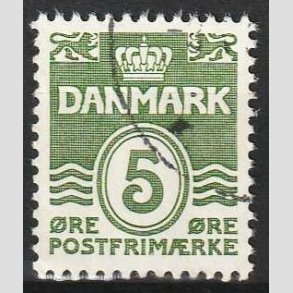 FRIM�RKER DANMARK | 1937-38 - AFA 234 - B�lgelinie 5 �re gr�gr�n - P�nt Stemplet