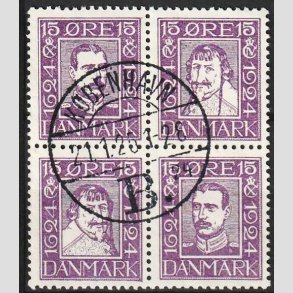 FRIM�RKER DANMARK | 1924 - AFA 136-139 - Postjubil�um 15 �re violet i 4-blok - Lux Stemplet 