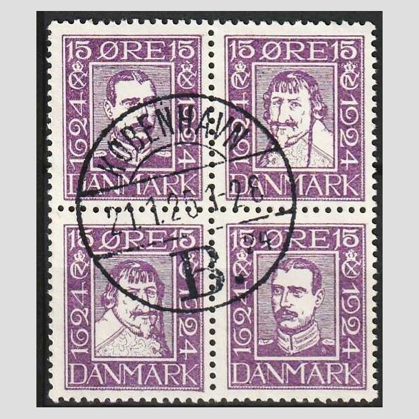 FRIM�RKER DANMARK | 1924 - AFA 136-139 - Postjubil�um 15 �re violet i 4-blok - Lux Stemplet 