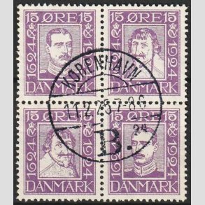 FRIM�RKER DANMARK | 1924 - AFA 136-139 - Postjubil�um 15 �re violet i 4-blok - Lux Stemplet 