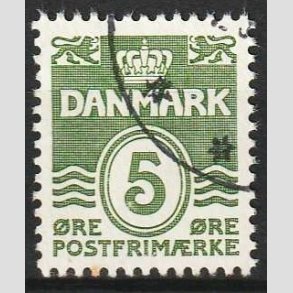 FRIM�RKER DANMARK | 1937-38 - AFA 234 - B�lgelinie 5 �re gr�gr�n - P�nt Stemplet